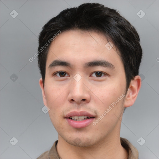 Neutral asian young-adult male with short  black hair and brown eyes