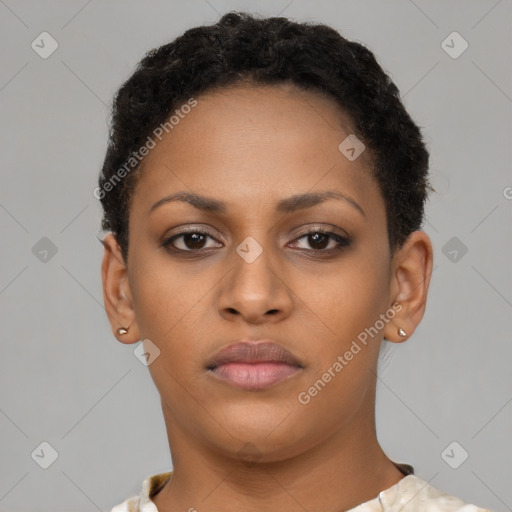 Neutral black young-adult female with short  brown hair and brown eyes