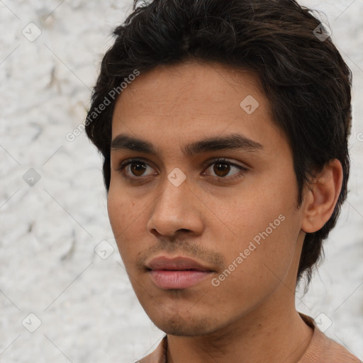 Neutral asian young-adult male with short  brown hair and brown eyes