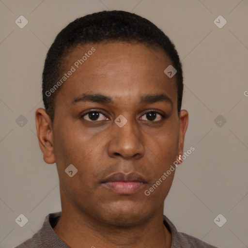 Neutral black young-adult male with short  brown hair and brown eyes