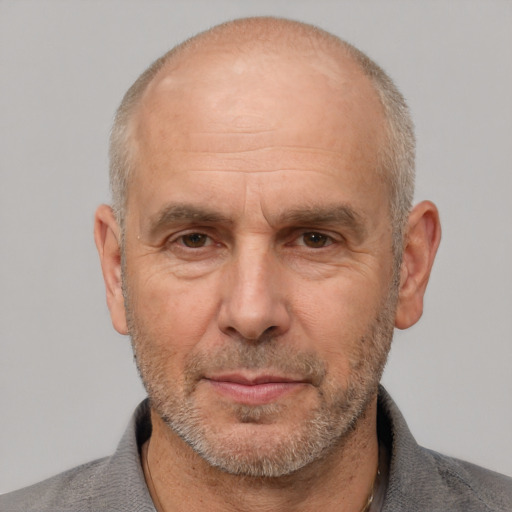 Neutral white middle-aged male with short  brown hair and brown eyes