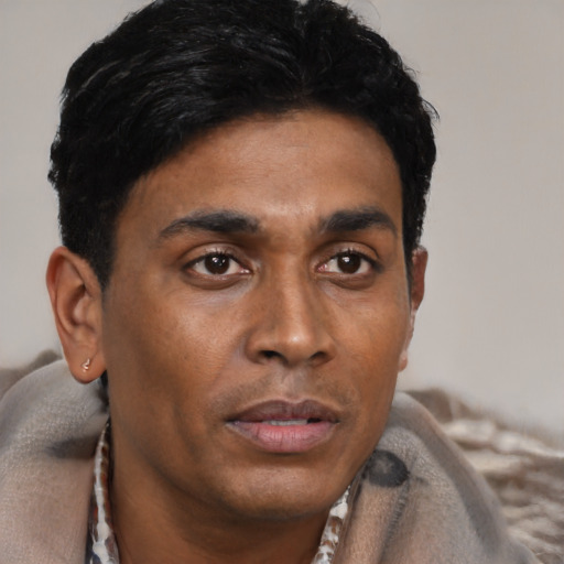 Neutral black young-adult male with short  brown hair and brown eyes