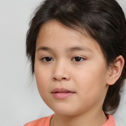 Neutral white child female with medium  brown hair and brown eyes