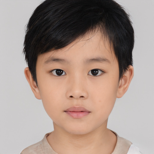 Neutral asian child male with short  brown hair and brown eyes