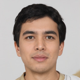 Neutral asian young-adult male with short  black hair and brown eyes