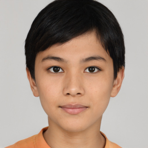 Neutral asian young-adult female with short  black hair and brown eyes