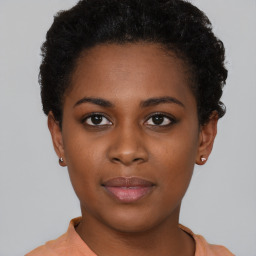 Neutral black young-adult female with short  brown hair and brown eyes