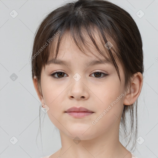 Neutral white child female with medium  brown hair and brown eyes