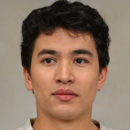 Neutral asian young-adult male with short  brown hair and brown eyes