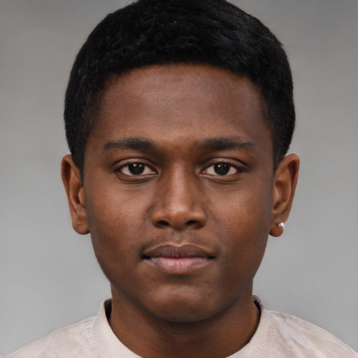 Neutral black young-adult male with short  brown hair and brown eyes