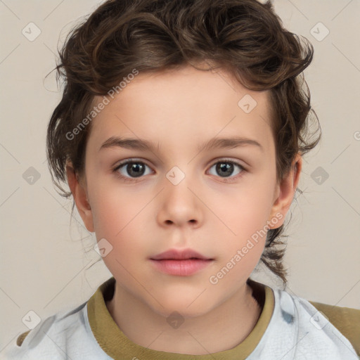 Neutral white child female with medium  brown hair and brown eyes