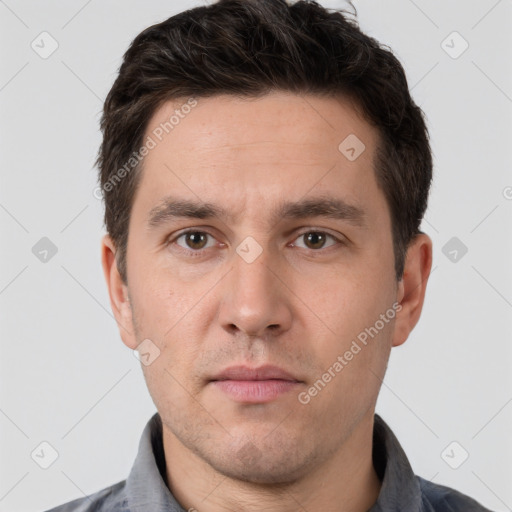 Neutral white adult male with short  brown hair and brown eyes