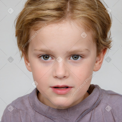 Neutral white child female with short  brown hair and brown eyes