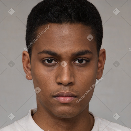 Neutral black young-adult male with short  brown hair and brown eyes
