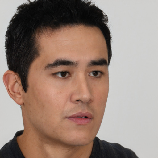 Neutral asian young-adult male with short  black hair and brown eyes