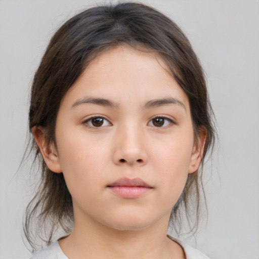 Neutral asian young-adult female with medium  brown hair and brown eyes