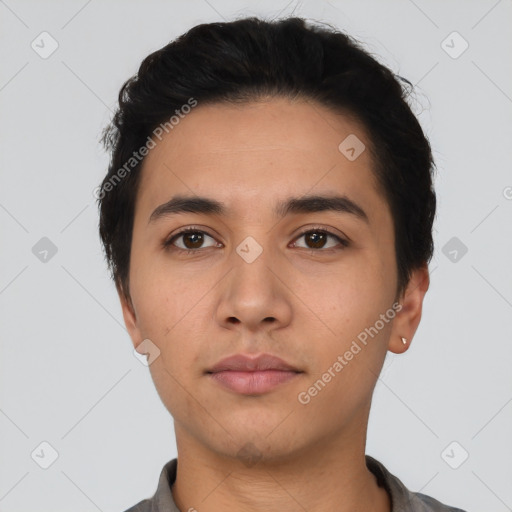 Neutral asian young-adult male with short  black hair and brown eyes