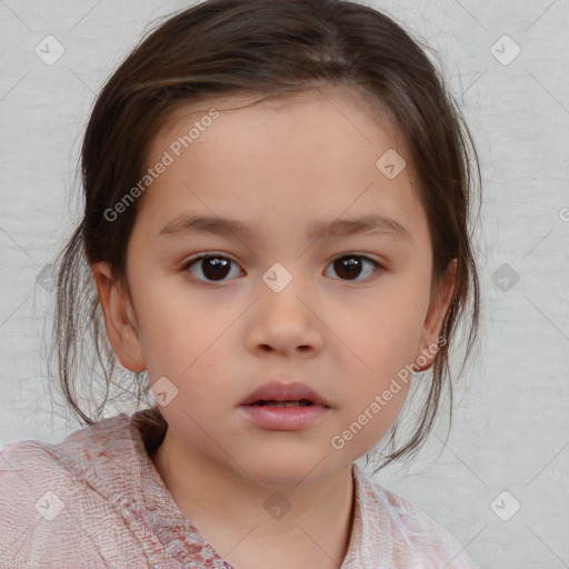 Neutral white child female with medium  brown hair and brown eyes