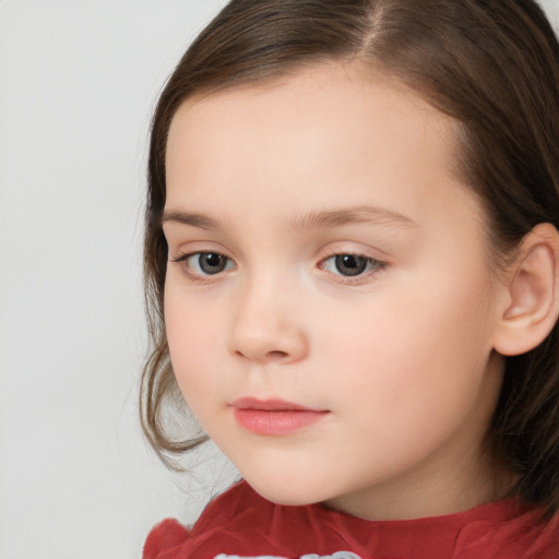 Neutral white child female with long  brown hair and brown eyes