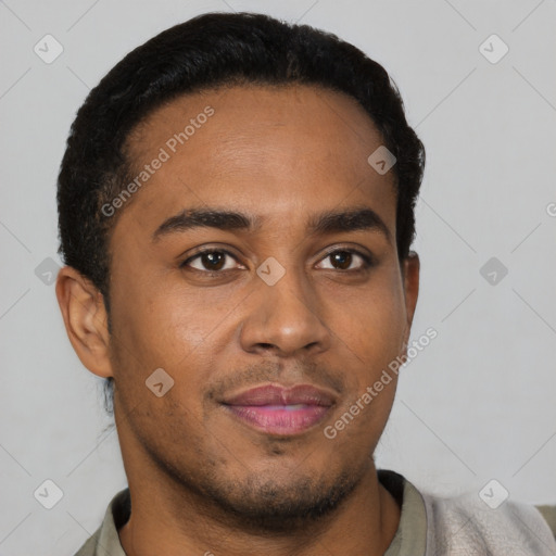 Neutral black young-adult male with short  brown hair and brown eyes