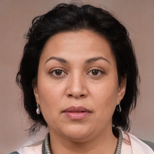 Neutral white adult female with medium  brown hair and brown eyes