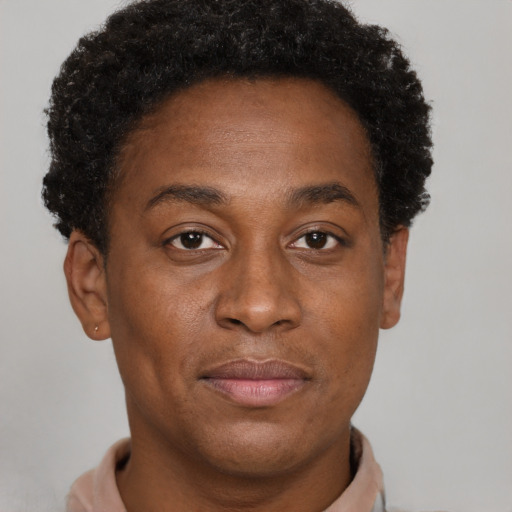 Neutral black young-adult male with short  brown hair and brown eyes