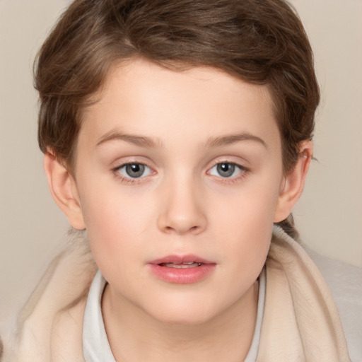 Neutral white child female with short  brown hair and brown eyes