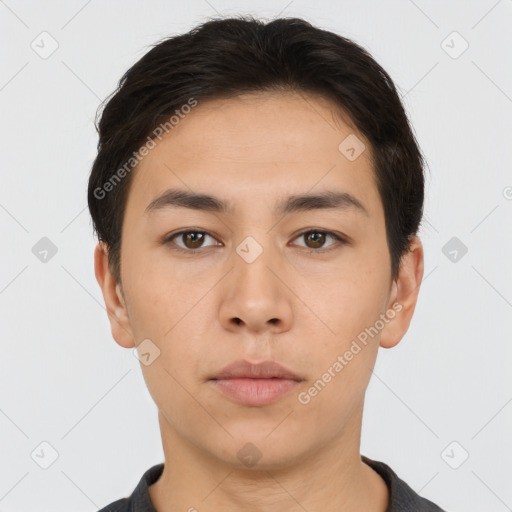 Neutral asian young-adult male with short  brown hair and brown eyes