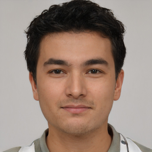 Neutral latino young-adult male with short  brown hair and brown eyes