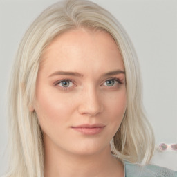 Neutral white young-adult female with long  blond hair and blue eyes