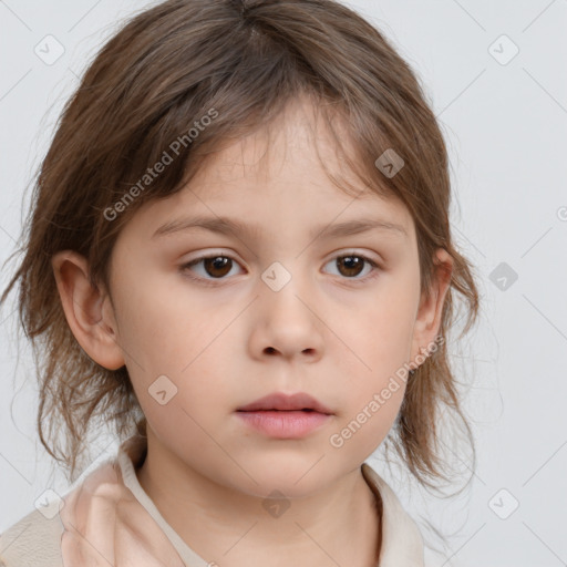 Neutral white child female with medium  brown hair and brown eyes