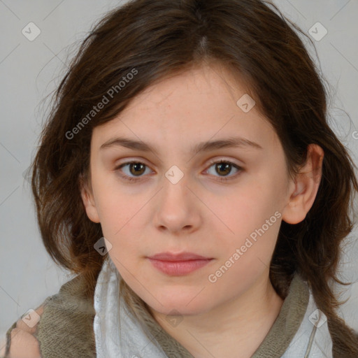 Neutral white child female with medium  brown hair and brown eyes