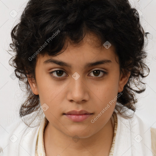 Neutral white child female with medium  brown hair and brown eyes