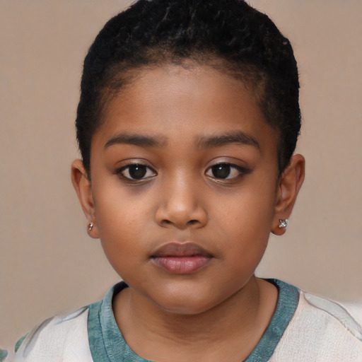 Neutral black child female with short  brown hair and brown eyes
