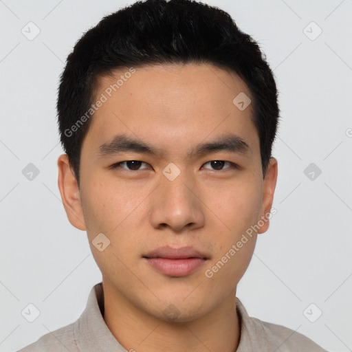 Neutral asian young-adult male with short  brown hair and brown eyes