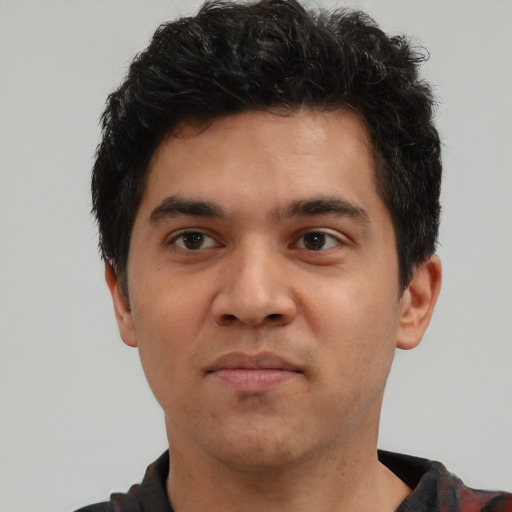 Neutral white young-adult male with short  black hair and brown eyes