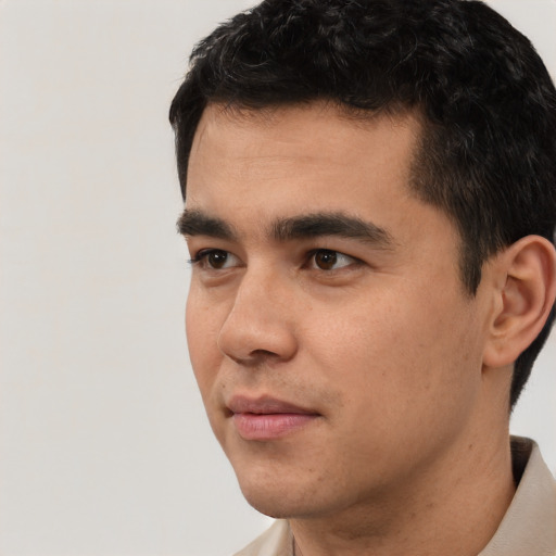 Neutral asian young-adult male with short  black hair and brown eyes