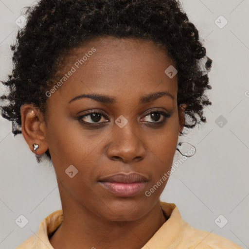 Neutral black young-adult female with short  brown hair and brown eyes