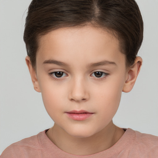 Neutral white child female with short  brown hair and brown eyes