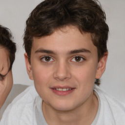 Joyful white young-adult male with medium  brown hair and brown eyes