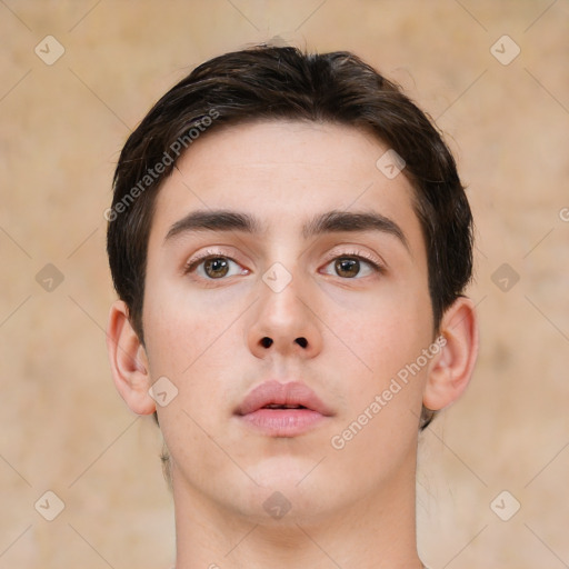 Neutral asian young-adult male with short  brown hair and brown eyes