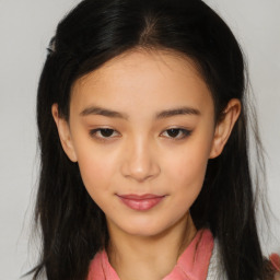 Neutral asian young-adult female with long  brown hair and brown eyes