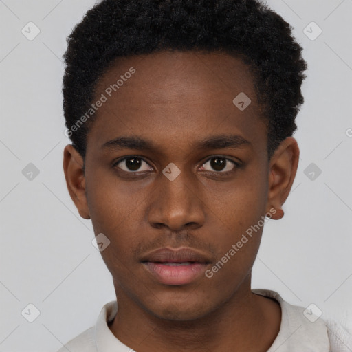 Neutral black young-adult male with short  brown hair and brown eyes