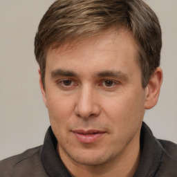 Neutral white adult male with short  brown hair and brown eyes