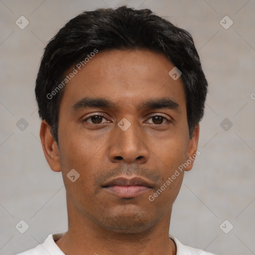 Neutral asian young-adult male with short  black hair and brown eyes