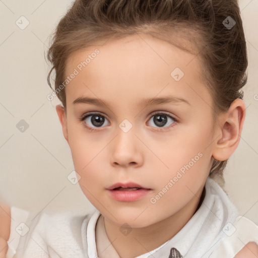 Neutral white child female with short  brown hair and brown eyes