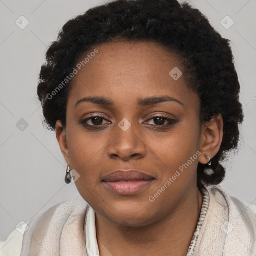 Neutral black young-adult female with short  brown hair and brown eyes