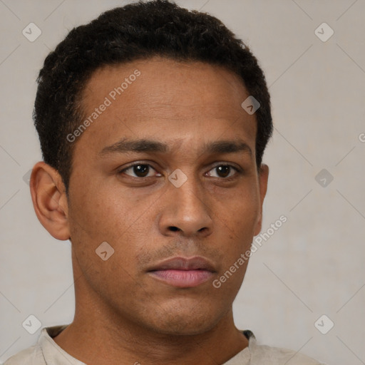 Neutral black young-adult male with short  brown hair and brown eyes