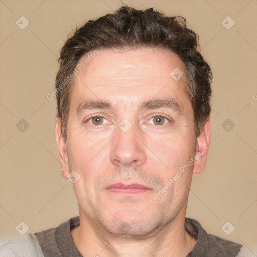 Neutral white adult male with short  brown hair and brown eyes