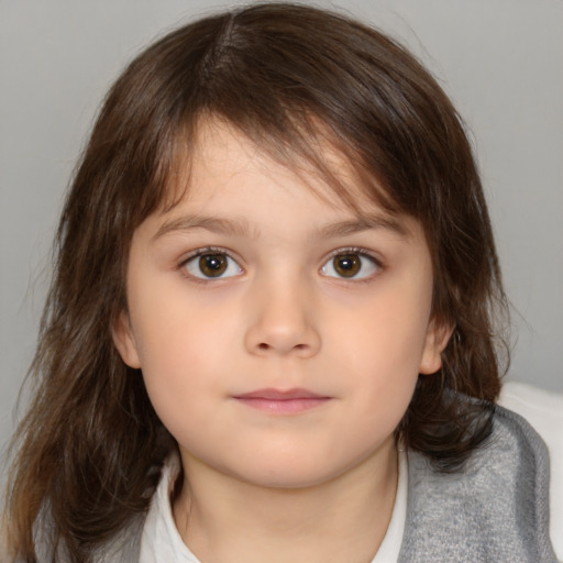 Neutral white child female with medium  brown hair and brown eyes